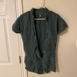 Dark Green Romper with Frayed Edges